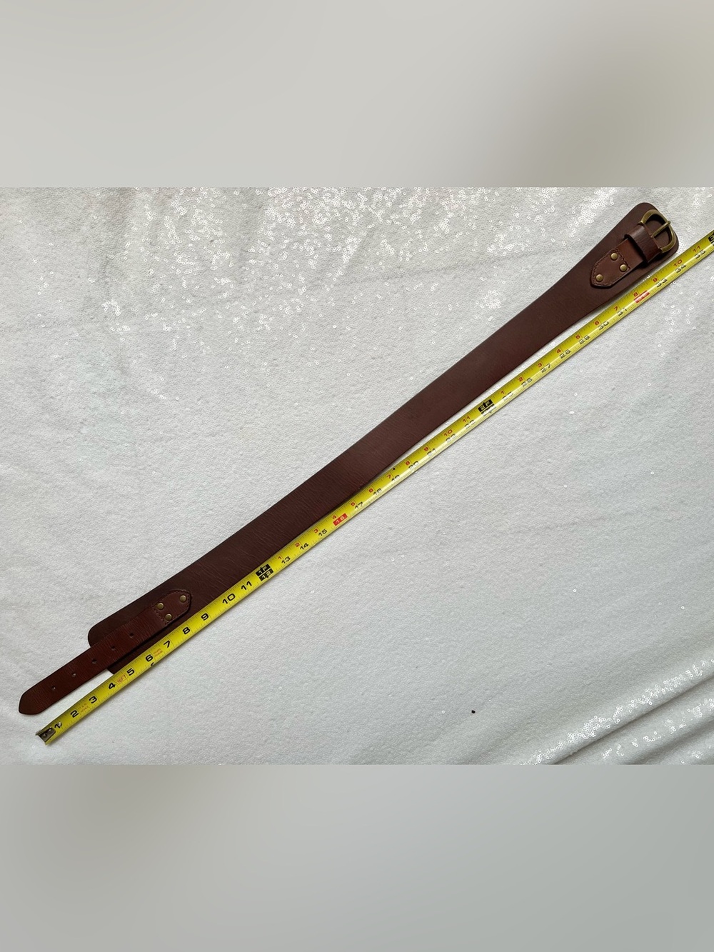 Vintage 1950s Style Women’s Brown Leather Belt with Brass-Tone Buckle - Picture 7 of 14
